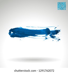 Blue brush stroke and texture. Grunge vector abstract hand - painted element. Underline and border design.