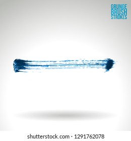 Blue brush stroke and texture. Grunge vector abstract hand - painted element. Underline and border design.