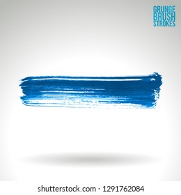 Blue brush stroke and texture. Grunge vector abstract hand - painted element. Underline and border design.
