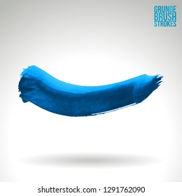 Blue brush stroke and texture. Grunge vector abstract hand - painted element. Underline and border design.
