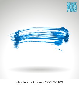 Blue brush stroke and texture. Grunge vector abstract hand - painted element. Underline and border design.