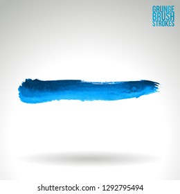 Blue brush stroke and texture. Grunge vector abstract hand - painted element. Underline and border design.