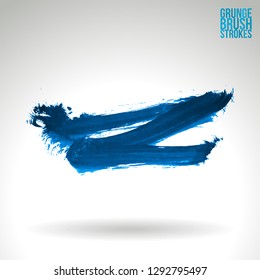 Blue brush stroke and texture. Grunge vector abstract hand - painted element. Underline and border design.