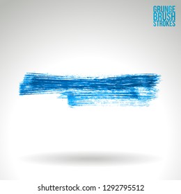 Blue brush stroke and texture. Grunge vector abstract hand - painted element. Underline and border design.