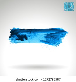 Blue brush stroke and texture. Grunge vector abstract hand - painted element. Underline and border design.