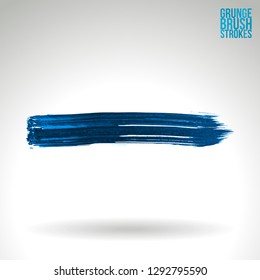 Blue brush stroke and texture. Grunge vector abstract hand - painted element. Underline and border design.