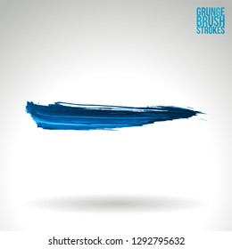 Blue brush stroke and texture. Grunge vector abstract hand - painted element. Underline and border design.