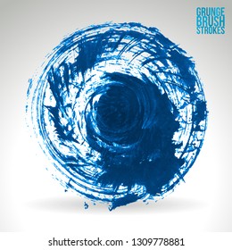 Blue brush stroke and texture. Grunge vector abstract hand - painted element. Underline and border design.