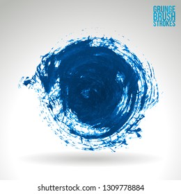 Blue brush stroke and texture. Grunge vector abstract hand - painted element. Underline and border design.