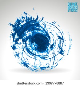 Blue brush stroke and texture. Grunge vector abstract hand - painted element. Underline and border design.