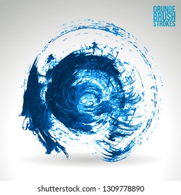 Blue brush stroke and texture. Grunge vector abstract hand - painted element. Underline and border design.