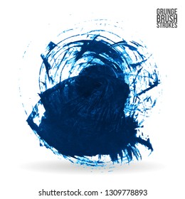 Blue brush stroke and texture. Grunge vector abstract hand - painted element. Underline and border design.