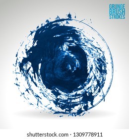 Blue brush stroke and texture. Grunge vector abstract hand - painted element. Underline and border design.