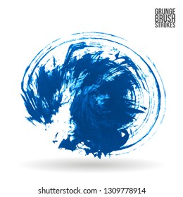 Blue brush stroke and texture. Grunge vector abstract hand - painted element. Underline and border design.
