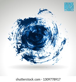 Blue brush stroke and texture. Grunge vector abstract hand - painted element. Underline and border design.