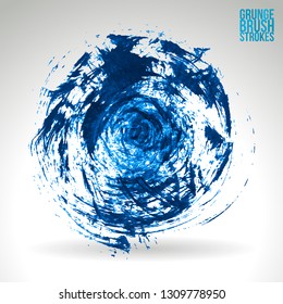 Blue brush stroke and texture. Grunge vector abstract hand - painted element. Underline and border design.