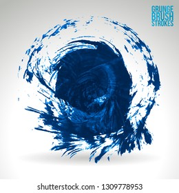 Blue brush stroke and texture. Grunge vector abstract hand - painted element. Underline and border design.