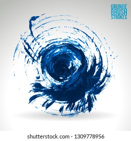 Blue brush stroke and texture. Grunge vector abstract hand - painted element. Underline and border design.