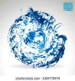 Blue brush stroke and texture. Grunge vector abstract hand - painted element. Underline and border design.