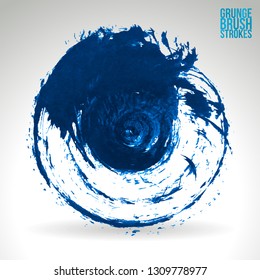 Blue brush stroke and texture. Grunge vector abstract hand - painted element. Underline and border design.