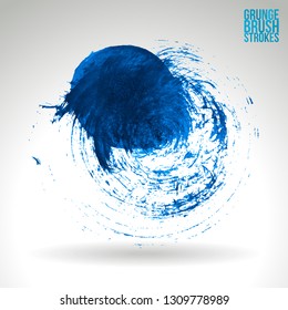 Blue brush stroke and texture. Grunge vector abstract hand - painted element. Underline and border design.