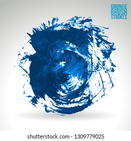 Blue brush stroke and texture. Grunge vector abstract hand - painted element. Underline and border design.