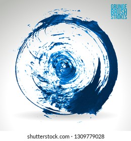 Blue brush stroke and texture. Grunge vector abstract hand - painted element. Underline and border design.