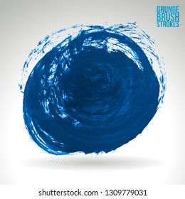 Blue brush stroke and texture. Grunge vector abstract hand - painted element. Underline and border design.