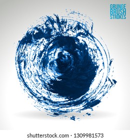 Blue brush stroke and texture. Grunge vector abstract hand - painted element. Underline and border design.