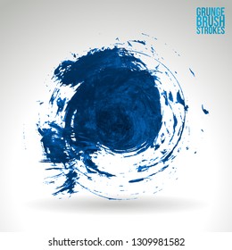 Blue brush stroke and texture. Grunge vector abstract hand - painted element. Underline and border design.
