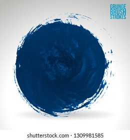 Blue brush stroke and texture. Grunge vector abstract hand - painted element. Underline and border design.