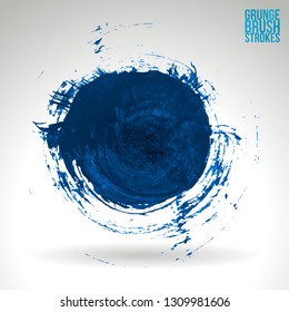 Blue brush stroke and texture. Grunge vector abstract hand - painted element. Underline and border design.