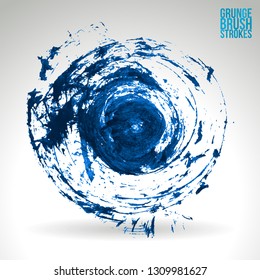 Blue brush stroke and texture. Grunge vector abstract hand - painted element. Underline and border design.