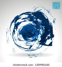 Blue brush stroke and texture. Grunge vector abstract hand - painted element. Underline and border design.