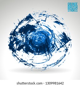 Blue brush stroke and texture. Grunge vector abstract hand - painted element. Underline and border design.