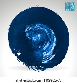 Blue brush stroke and texture. Grunge vector abstract hand - painted element. Underline and border design.