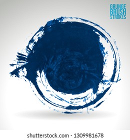Blue brush stroke and texture. Grunge vector abstract hand - painted element. Underline and border design.