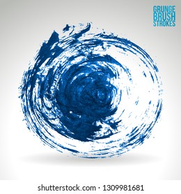 Blue brush stroke and texture. Grunge vector abstract hand - painted element. Underline and border design.