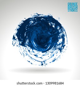 Blue brush stroke and texture. Grunge vector abstract hand - painted element. Underline and border design.