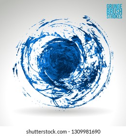 Blue brush stroke and texture. Grunge vector abstract hand - painted element. Underline and border design.