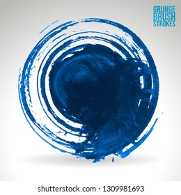 Blue brush stroke and texture. Grunge vector abstract hand - painted element. Underline and border design.