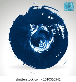 Blue brush stroke and texture. Grunge vector abstract hand - painted element. Underline and border design.