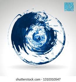 Blue brush stroke and texture. Grunge vector abstract hand - painted element. Underline and border design.