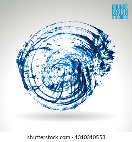 Blue brush stroke and texture. Grunge vector abstract hand - painted element. Underline and border design.