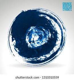 Blue brush stroke and texture. Grunge vector abstract hand - painted element. Underline and border design.