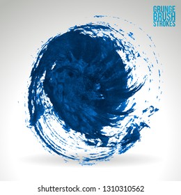 Blue brush stroke and texture. Grunge vector abstract hand - painted element. Underline and border design.