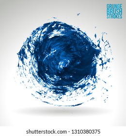 Blue brush stroke and texture. Grunge vector abstract hand - painted element. Underline and border design.