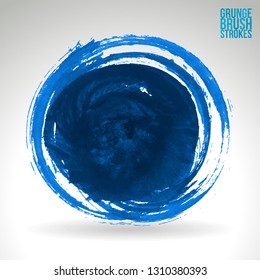 Blue brush stroke and texture. Grunge vector abstract hand - painted element. Underline and border design.