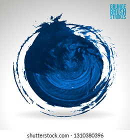 Blue brush stroke and texture. Grunge vector abstract hand - painted element. Underline and border design.
