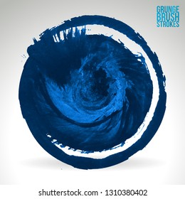 Blue brush stroke and texture. Grunge vector abstract hand - painted element. Underline and border design.